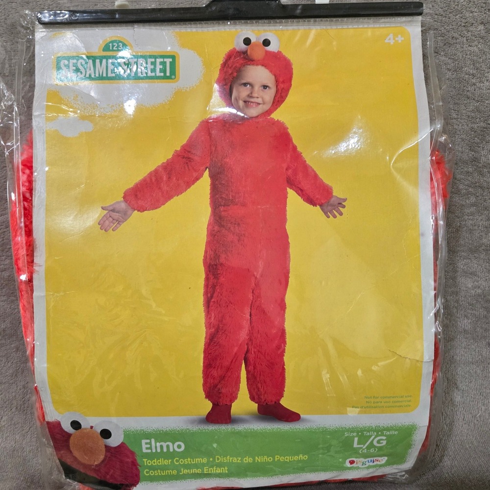 Sesame Street Elmo Costume Kids Large 4-6 Red Fuzzy Plush Toddler Halloween